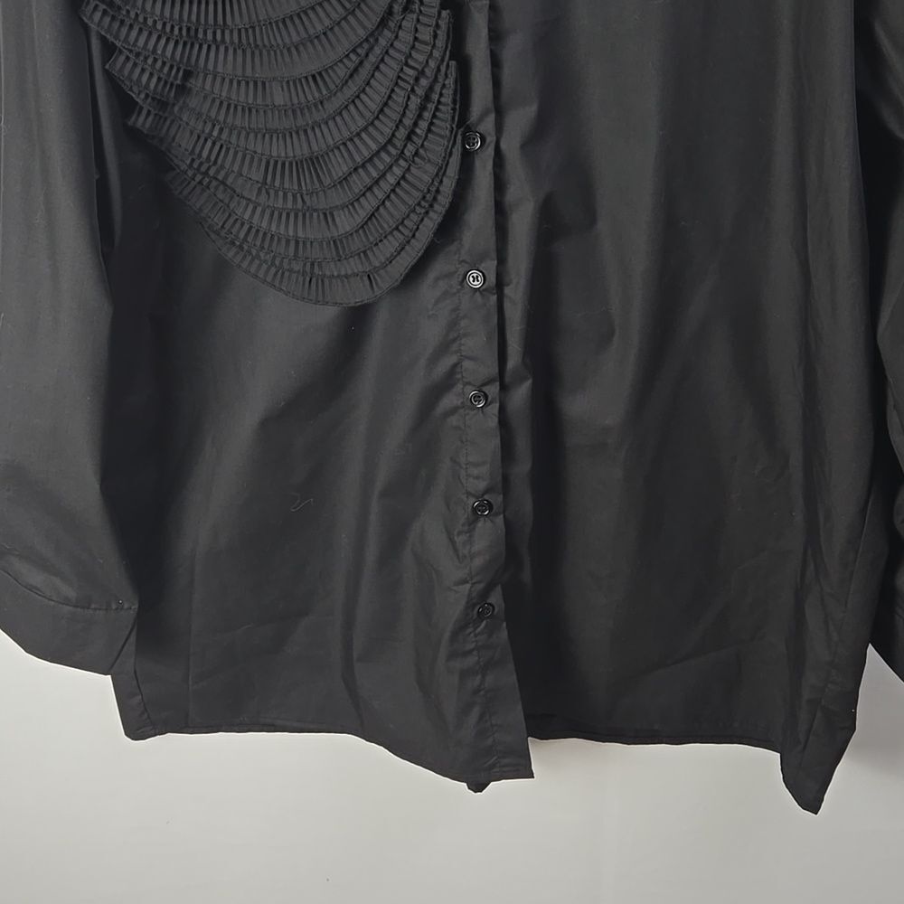 Womens Long Sleeve Art Deco Black Flower Oversize Button Dress Shirt Sz L - Picture 4 of 11